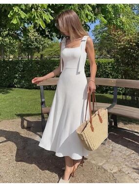 White Tie-Shoulder Midi Dress - Women